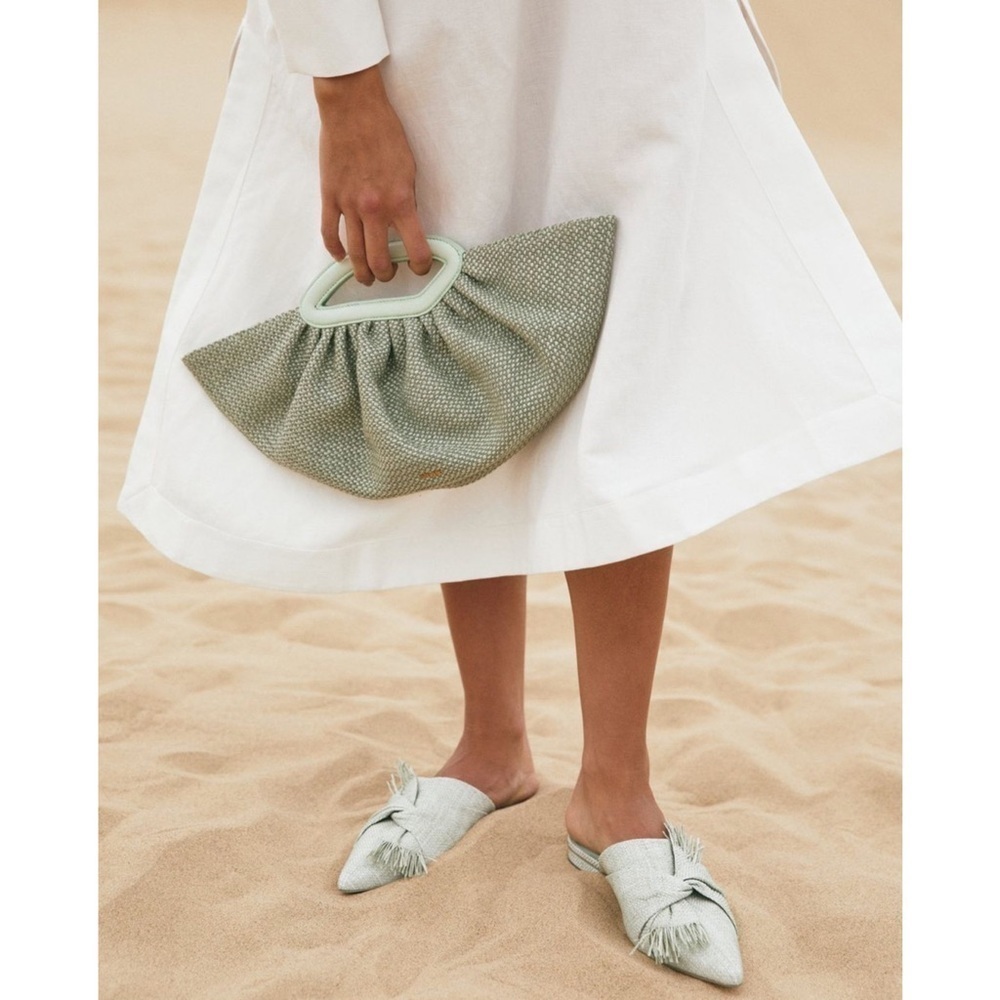 Cult Gaia Angie Knotted Fringe Raffie Flats in Multi Mint Size 5